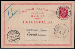 10 A. Ziffern-Auslands-GA 1888/90 mit Stegstempel  "REYKJAVIK" 1896 ...