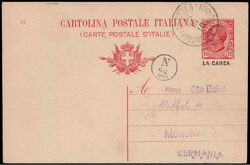 10 Cmi. Ganzsache 1907/09 mit K1  "LA CANEA" 1910 nach München, viel ...
