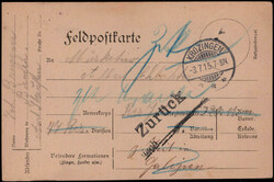 Krozingen  W-7812,  Stegstempel nebst L2  "ZURÜCK NACH" auf ...