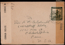 3.50 Fr. Askari als EF. auf Zensur-Auslandsbrief  "STANLEYVILLE" 1944 ...