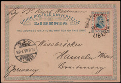 3 C. Auslands-GA Generalpostmeister Wiles  "MONROVIA" 1896 nach ...