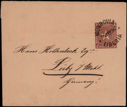 1 C. Auslandsstreifbandsendung  "MONROVIA" 1896 nach Lübz / ...