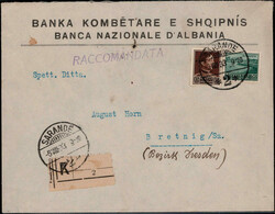 50 Q. und 15 Q. Freim. 130 auf Reco.-Auslandsbrief  "SARANDE" 1933 ...