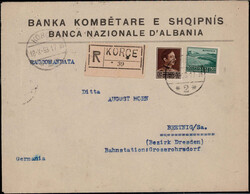 50 Q. und 15 Q. Freim. 1930 auf Reco.-Auslandsbrief  "KORCE" 1933 ...