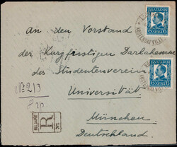 6 L. Freim. 1931 (2) als MEF. auf Reco.-Auslandsbrief 1931 nach ...