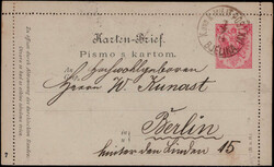 "BJELIKO",  K1 klar auf 5 Kr. Wappen-Auslands-Kartenbrief 1894 nach ...