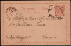 "DOL. TUZLA",  R2 nebst K1  "SARAJEVO" auf 2 Kr. Wappen-GA 1893