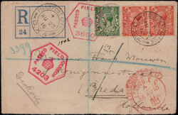 2 P. (2) und 1/2 P. George V. auf Reco.-Zensur-Feldpost-Auslandsbrief ...