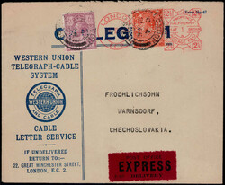 6 P. und 2 P. Georg V. mit Firmenlochung "WU" (Western Union) nebst ...