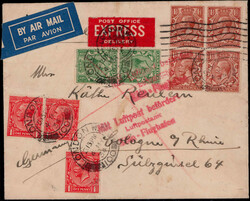 1 1/2 P. (4), 1/2 P. (2) und 1 P. George V. (3) auf Express-Lupo ...