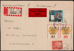 40+10 Pf. Wofa 1957 nebst drei weiteren Werten auf portogerechtem, ...