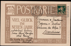 5+5 C. Trachten 1916 als EF. auf Neujahrskarte mit Rollstempel  "BERN ...
