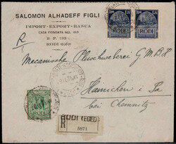 1.25 L. (2) und 25 C. Freim. 1932 auf Reco.-Auslandsbrief 1935 nach ...