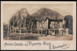 San Juan,  Eingeborene vor ihrer Hütte 1905 nach Schwelm / Westf. ...