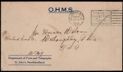 "ST. JOHNS N' FLD",  Rollstempel auf Dienstsache des Departements of ...