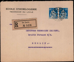 40 C. Sitzende Helvetia (2) als MEF. auf Reco.-Auslandsbrief  "LE ...