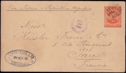 10 C. Wappen-Auslands-GU  "via Potosi Rep. Argentinia" 1890 nach Paris