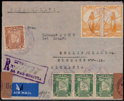 40 C. Flp. 1938 (2) nebst vier weiteren Werten auf dreiseitig ...