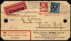 1.50 Fr. Wappen nebst 20 C. Tell auf Express.-Paketanhänger mit ...