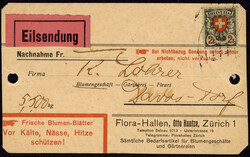 2 Fr. Wappen als EF. auf Express.-Paketanhänger mit Rollstempel  ...