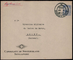 12 1/2 C. Georg V. 1922 als EF. auf schweizer Konsularpost "Singapore ...