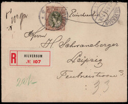 22 1/2 C. Wilhelmina 1899 als EF. auf Reco.-Auslandsbrief  ...