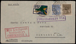 3500 R. Flp. 1933 nebst zwei weiteren Werten auf Flp.-Brief mit rotem ...