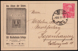 10 H. Franz-Joseph 1908 als EF. auf illustrierter Auslands-Postkarte  ...