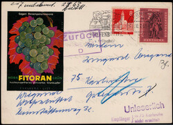 Karlsruhe  W-7500,  violetter L3  "UNLESERLICH EMPFÄNGER IN 75 ...