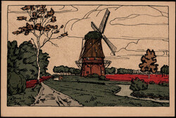 Künstler Stein-Karte  "Lüneburger Heide Windmühle am Mühlenbach" ...