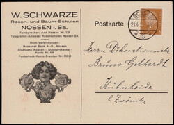 3 Pf. Ebert als EF. auf beidseitig illustrierter Postkarte  "ROSEN.- ...