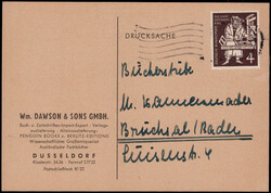 4 Pf. Gutenberg als EF. auf portogerechter DS  "DÜSSELDORF" 1954 ...