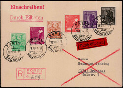 84 Pf. nebst fünf weiteren Arbeiterwerten auf portogerechtem Reco ...