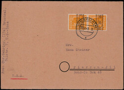 25 Pf. Bandaufdruck (2) als MEF. auf portogerechtem Auslandsbrief mit ...