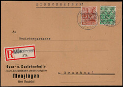 84 Pf. Netz.- und 24 Pf. Bandaufdruck auf portogerechtem Reco.-Brief ...