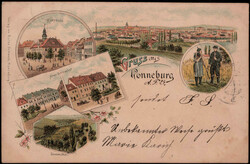 Ronneburg  O-6506,  "Gruss aus" - Karte mit Rathaus, Schloßhof 1898  ...