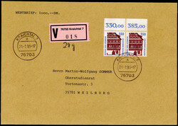 550 Pf. SWK im waagrechten Oberrandpaar als MEF. auf Wertbrief  "WERT ...