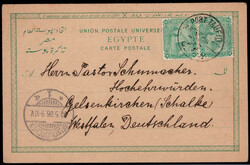 2 M. Sphinx (2) als MEF. auf Auslands-Postkarte  "PORT TAUFIO" 1906 ...