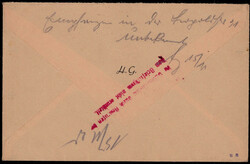 6 Pf. Bauten im waagrechten 3er.-Streifen nebst 2 Pf. auf Retourbrief ...