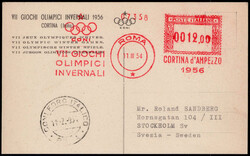 12 L. Olympia-Freistempel  "ROMA 1954" auf Sonderkarte zur ...