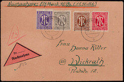 15 Pf. AM-Post nebst drei weiteren Werten auf portogerechtem ...