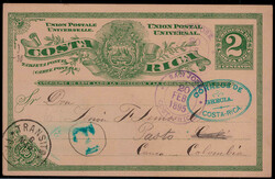 2 C. Ziffern-Auslands-GA mit violettem K2  "SAN JOSE" nebst K1  ...