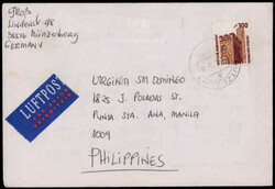 300 Pf.  SWK als EF. auf Lupo.-Auslandsbrief  "MÜNZENBERG" 1995 nach ...