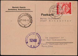 60 g. Freim. 1947/48 als EF. auf Zensur-Auslands-Postkarte  ...