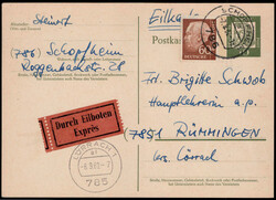 60 Pf. Heuss II als Zfr. auf portogerechter 10 Pf. Dürer-Express-GA  ...