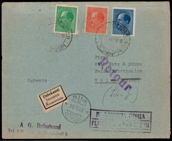 1, 4 und 7 L. Freim. 1940/44 auf Retour-Lupo.-Auslandsbrief 1943 nach ...