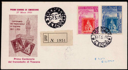 100 Jahre Briefmarken der Toskana 1951 kpl. auf illustriertem Reco ...