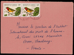 125 R. Vögel 1998 (2) als MEF. auf Auslandsbrief 1999 nach Straßburg