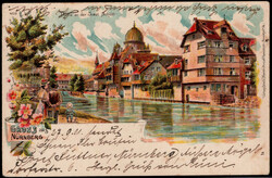 Nürnberg  W-8500,  "Gruss aus" - Litho mit Synagoge 1901  I-II