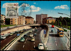 80 Pf. Stadtautobahn auf farbiger Maxikarte 1965